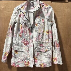 JouJou‎ Floral Utility Jacket Women's Size Medium Zipper Close